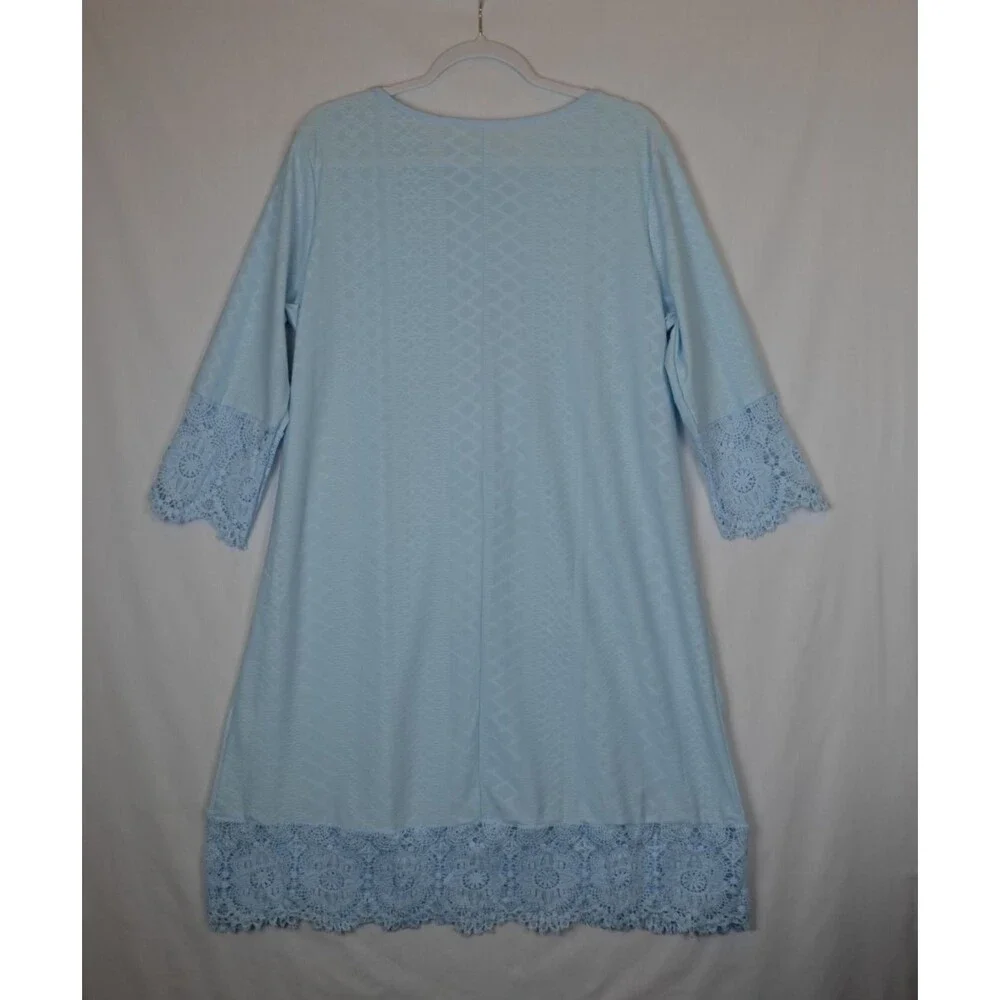 Swimsuit Cover Up Women Plus 1XL Blue Lace Crochet 3/4 Sleeves Resort Wear Beach